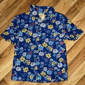 Boy’s Hawaiian style, bright floral cotton button down shirt